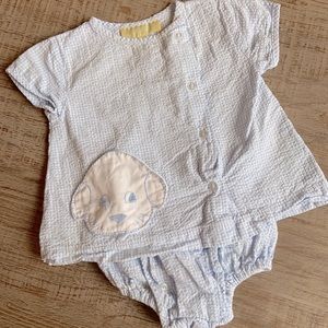 Pixie Lily boy blue seersucker set with puppy appliqué size 6m